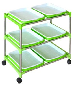 3 layers seed sprouting kit with 6-pack seed sprouter tray bpa free for alfalfa sprouts wheatgrass grower sprouting, stainless steel shelf seed sprouting tray