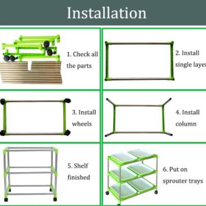 3 Layers Seed Sprouting Kit with 6-Pack Seed Sprouter Tray BPA Free for Alfalfa Sprouts Wheatgrass Grower Sprouting, Stainless Steel Shelf Seed Sprouting Tray