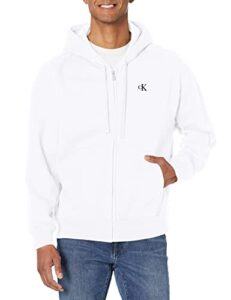 calvin klein men's relaxed fit archive logo fleece full zip hoodie, brilliant white, large