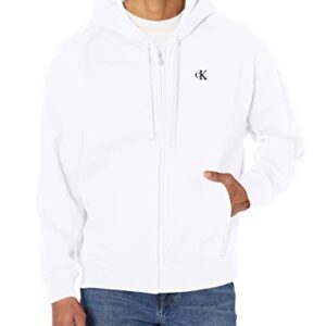 Calvin Klein Men's Relaxed Fit Archive Logo Fleece Full Zip Hoodie, Brilliant White, Large