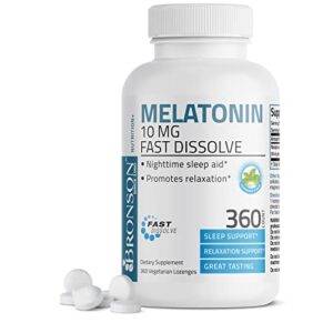 bronson melatonin 10 mg fast dissolve peppermint tablets, promotes relaxation, 360 chewable vegetarian lozenges