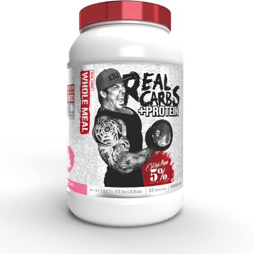 5% Nutrition Rich Piana Real Carbs + Protein | Clean Mass Gainer Protein Powder | Real Food Carbohydrate Fuel for Pre Workout/Post-Workout Recovery Meal | 3.3 lb, 22 Srvgs (Birthday Cake + Protein)