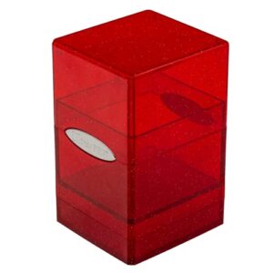 ultra pro - satin tower 100+ standard size card deck box (red glitter) - protect your gaming cards, sports cards or collectible cards in stylish glitter deck box