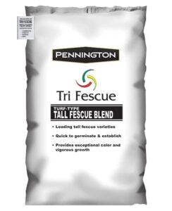 pennington tri-fescue 50 lb bag of seed. will grow in both full sun and partial shade areas. each bag covers 10,000 square feet when overseeding your lawn + home and country usa tri fescue tech sheet