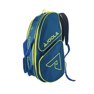 joola tour elite pro pickleball bag – backpack & duffle bag for paddles & pickleball accessories – thermal insulated pockets hold 4+ paddles - includes fence hook (navy/yellow)