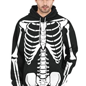 Belovecol Skeleton Halloween Hoodie for Men White Bone Print Pullover Shirts Cool Graphic 3D Hooded Sweatshirts with Drawstring M