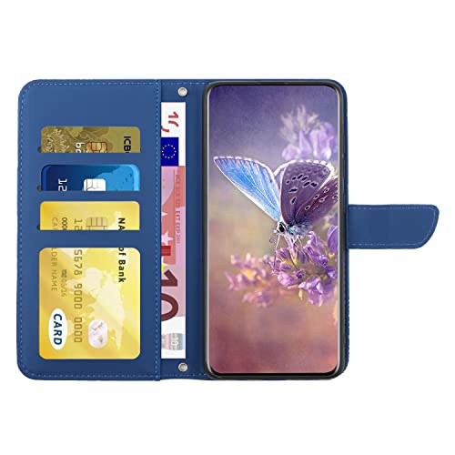 ONV Samsung Galaxy Note 10 Plus Flip Case - 1.5m Crossbody Lanyard Flip Wallet Case Magnetic Card Slot Foldable Embossed Butterfly Leather Case for Samsung Galaxy Note 10 Plus [Flower] - Blue