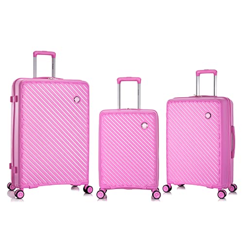 Rockland Prague Hardside Luggage with Spinner Wheels, Pink, 3-Piece Set (20/24/28)