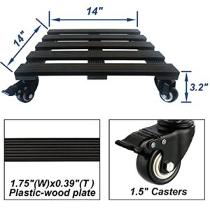 CASIMR Plant Caddy with Wheels,240lb Capacity Heavy Duty Wood-Plastic Plant Stand, Square Indoor Outdoor Flower Pot Rack, Rolling Dolly Holder Trolley Casters Tray Coaster, 2 Pack 14 Inch, Charcoal