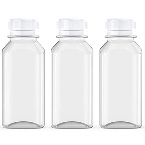 Axe Sickle 3 Pcs 8 Ounce Juice Bottles Plastic Milk Bottles Bulk Beverage Containers with Tamper Evident Caps Lids White for Milk, Juice, Drinks and Other Beverage Containers