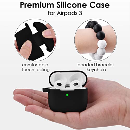 Case for Airpods 3rd Generation (2021), Filoto Cute Apple Airpod 3 Case Cover for Women Girls, Silicone Case with Wristlet Bracelet Keychain Credit Card Holder Purse Accessories (Black)