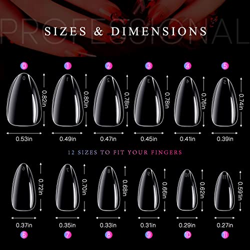 Short Almond Nails - krofaue 240Pcs Almond Clear Nail Tips, 12 Sizes Artificial Acrylic False Nails, Full Cover Press on Nails for Home DIY & Nail Tips Art