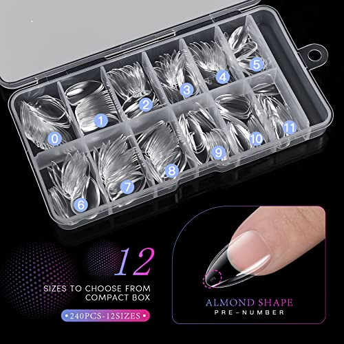 Short Almond Nails - krofaue 240Pcs Almond Clear Nail Tips, 12 Sizes Artificial Acrylic False Nails, Full Cover Press on Nails for Home DIY & Nail Tips Art