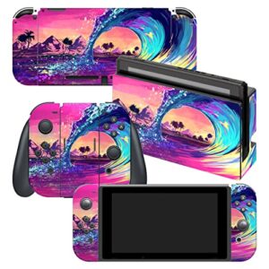 hk studio game console switch skins - meta wave game console switch stickers with no bubble, waterproof - game console switch wrap skin - including skin for joy-cons, dock, grip and console