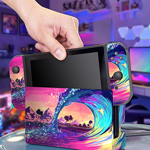 HK Studio Game Console Switch Skins - Meta Wave Game Console Switch Stickers with No Bubble, Waterproof - Game Console Switch Wrap Skin - Including Skin for Joy-Cons, Dock, Grip and Console