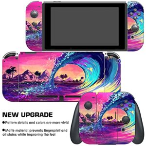 HK Studio Game Console Switch Skins - Meta Wave Game Console Switch Stickers with No Bubble, Waterproof - Game Console Switch Wrap Skin - Including Skin for Joy-Cons, Dock, Grip and Console