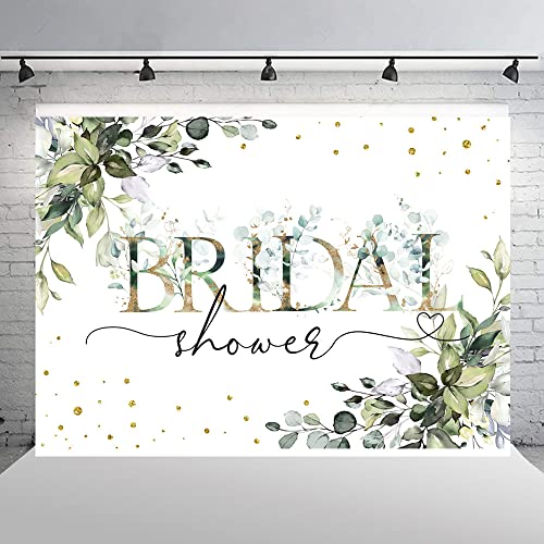 Ticuenicoa 7×5ft Bridal Shower Backdrop Green Leaves Golden Dots White Photography Background Decoration Miss to Mrs Wedding Bride to Be Engagement Photo Booth Props