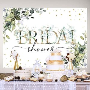 Ticuenicoa 7×5ft Bridal Shower Backdrop Green Leaves Golden Dots White Photography Background Decoration Miss to Mrs Wedding Bride to Be Engagement Photo Booth Props