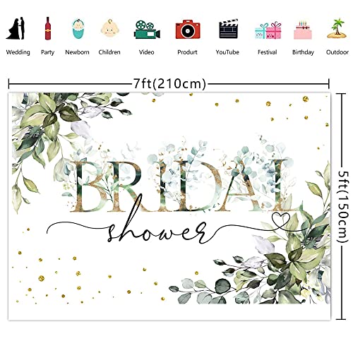 Ticuenicoa 7×5ft Bridal Shower Backdrop Green Leaves Golden Dots White Photography Background Decoration Miss to Mrs Wedding Bride to Be Engagement Photo Booth Props
