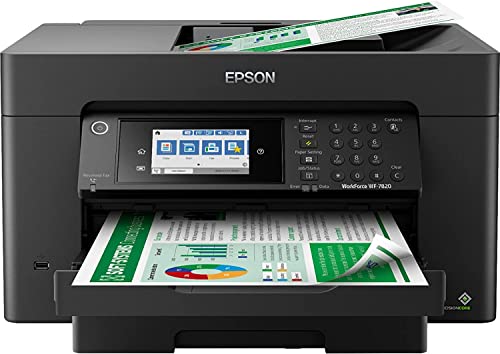 Epson Workforce Pro WF-7820 Wide-Format Wireless All-in-One Color Inkjet Printer, Black - Print Scan Copy Fax - 4.3" Touchscreen, 25 ppm, 4800 x 2400 dpi, Auto Duplex, 13"x19", 50-Sheet ADF, DAODYANG