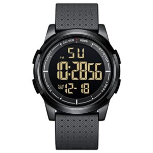 golden hour ultra-thin minimalist sports waterproof digital watches men with wide-angle display rubber strap alloy steel case wrist watch for men women in black
