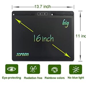 Large LCD Writing Board 16 Inches with 2 Delete Keys and Split Screen for Local Erasing, Electronic Drawing and Doodle Tablet for Adult and Kid with 2 Pens, Nice Holiday or Birthday Present (Black)