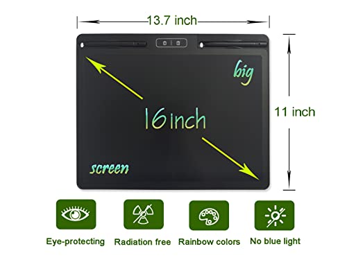 Large LCD Writing Board 16 Inches with 2 Delete Keys and Split Screen for Local Erasing, Electronic Drawing and Doodle Tablet for Adult and Kid with 2 Pens, Nice Holiday or Birthday Present (Black)