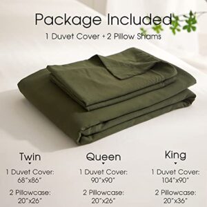 ROOMLIFE Cozy Pre-Washed Olive Green Duvet Covers Queen Size - Soft Washed Bed Set Boho Army Green Beding for All Season, 1 Comfy Comforter Cover with Zipper Closure and 2 Pillow Shams