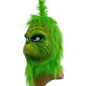 Green Monster Mask Costume Halloween Christmas Monsters Cosplay Rolepaly Latex Masks Party Props Adult Man Women Full Head (Mask with wig)