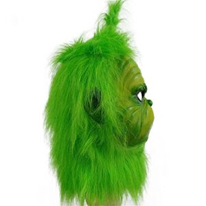 Green Monster Mask Costume Halloween Christmas Monsters Cosplay Rolepaly Latex Masks Party Props Adult Man Women Full Head (Mask with wig)