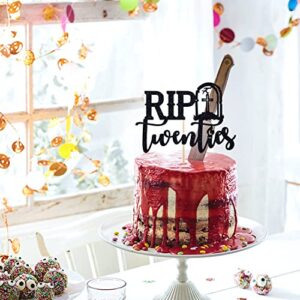 Black Glitter Rip Twenties Cake Topper, Death to My Twenties/Rip to My Twenties Cake Decorations, Old English Themed 30th Birthday Party Decorations