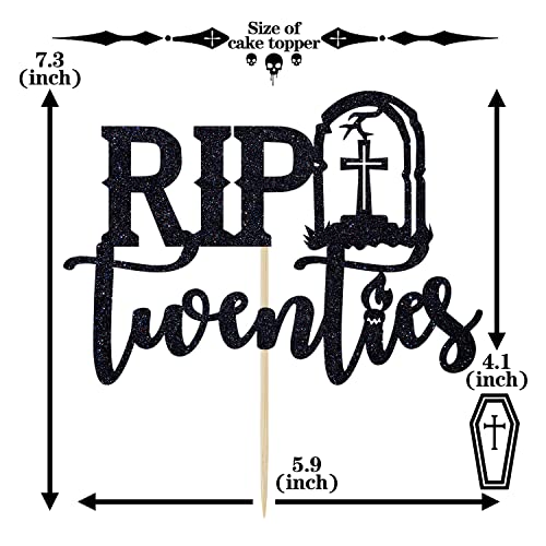 Black Glitter Rip Twenties Cake Topper, Death to My Twenties/Rip to My Twenties Cake Decorations, Old English Themed 30th Birthday Party Decorations