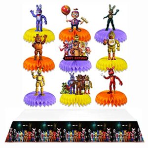 birthday party supplies for five nights at freddys, 9 pcs table decoration 2-side 3d honeycomb centerpiece and tablecloth for fnaf birthday party