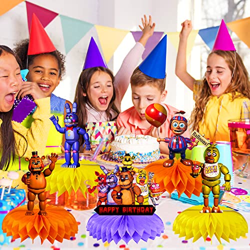 Birthday Party Supplies for Five Nights at Freddys, 9 Pcs Table Decoration 2-Side 3D Honeycomb Centerpiece and Tablecloth for Fnaf Birthday Party