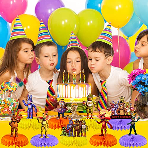 Birthday Party Supplies for Five Nights at Freddys, 9 Pcs Table Decoration 2-Side 3D Honeycomb Centerpiece and Tablecloth for Fnaf Birthday Party