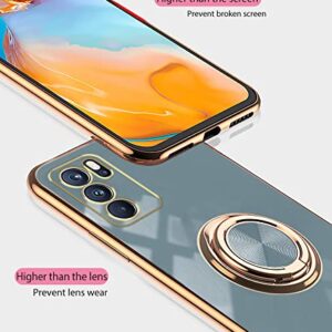 Wousunly Compatible with Oppo Reno 6 5G Case Ring Holder Magnet Green, Oppo Reno 6 5G Phone Case Silicone Shockproof Plate Luxury Slim Cover (Grey)