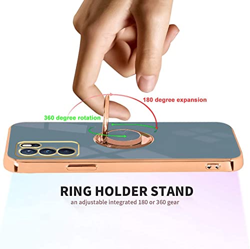 Wousunly Compatible with Oppo Reno 6 5G Case Ring Holder Magnet Green, Oppo Reno 6 5G Phone Case Silicone Shockproof Plate Luxury Slim Cover (Grey)