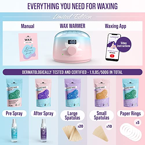 Tress Wellness Waxing Kit for Brazilian Wax - Easy to Use - For Sensitive Skin - Digital Display, Pink to Teal