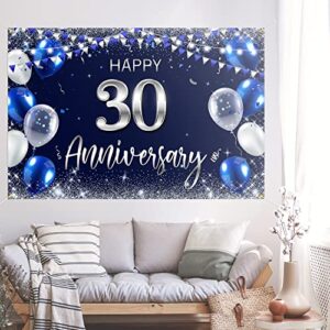 Happy 30th Anniversary Backdrop Banner Decor Navy Blue – Silver Glitter Happy 30 Years Wedding Anniversary Party Theme Decorations for Women Men Supplies