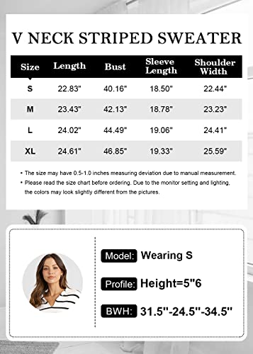 CFLONGE Women's Fall Winter Casual Breton Striped Long Sleeve Polo V Neck Pullover Sweater Loose Fit Drop Shoulder Knitted Shirts Tops(Small,Apricot)