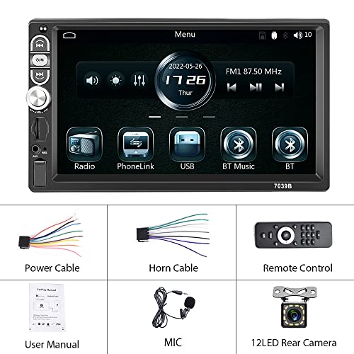 Hikity Single Din Car Stereo 7 Inch Touchscreen with Apple Carplay Android Auto Bluetooth 5.1, Car Audio Receiver with Mirror Link FM Radio SWC USB AUX TF Card and 12LED Backup Camera