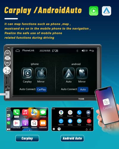 Hikity Single Din Car Stereo 7 Inch Touchscreen with Apple Carplay Android Auto Bluetooth 5.1, Car Audio Receiver with Mirror Link FM Radio SWC USB AUX TF Card and 12LED Backup Camera
