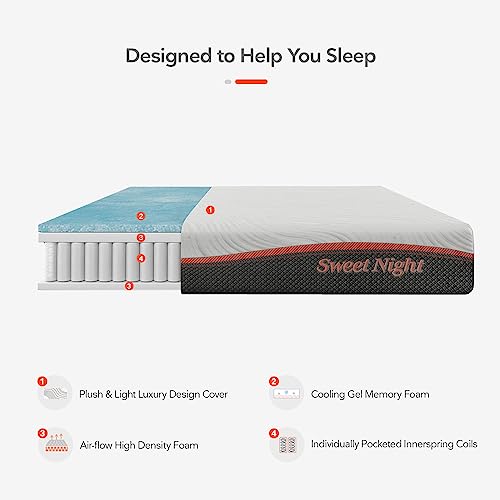 Sweetnight King Mattress, 10 Inch Hybrid Mattress in a Box, Cool Gel Memory Foam & Innerspring Mattress for Support & Pressure Relief, Medium Firm Bed Mattress King Size