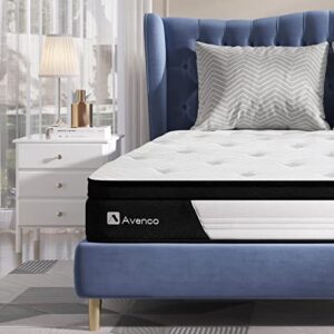 avenco king mattress, medium firm hybrid mattress king, 10in king mattresses in a box with gel-infused memory foam and pocketed springs, motion isoaltion, breathable knit fabric, strong edge support