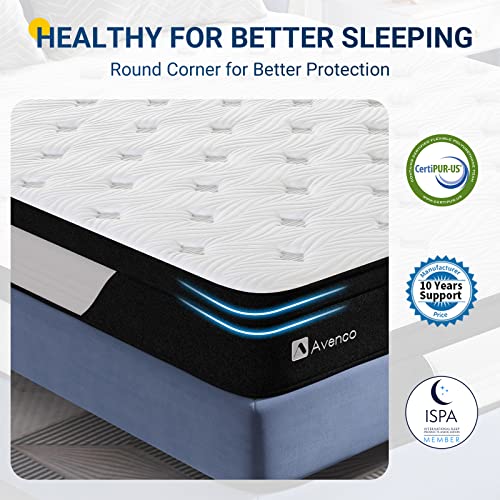 Avenco King Mattress, Medium Firm Hybrid Mattress King, 10in King Mattresses in a Box with Gel-Infused Memory Foam and Pocketed Springs, Motion Isoaltion, Breathable Knit Fabric, Strong Edge Support