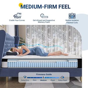 Avenco King Mattress, Medium Firm Hybrid Mattress King, 10in King Mattresses in a Box with Gel-Infused Memory Foam and Pocketed Springs, Motion Isoaltion, Breathable Knit Fabric, Strong Edge Support