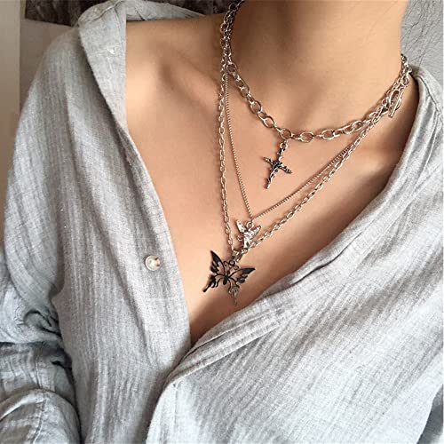 LIRUNQIN 9pcs Y2k Necklaces Fairy Grunge Goth Necklaces Gothic Coquette Aesthetic Emo Alt Chain Choker Heart Cross Fairycore Necklace Alternative Jewelry Set for Women Teen Girls Egirls