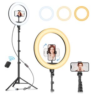 weilisi 12" selfie ring light with 63" tripod stand, dimmable led ring light with phone holder and wireless remote, [2-in-1] ring light & selfie stick for photography/makeup/live stream/youtube