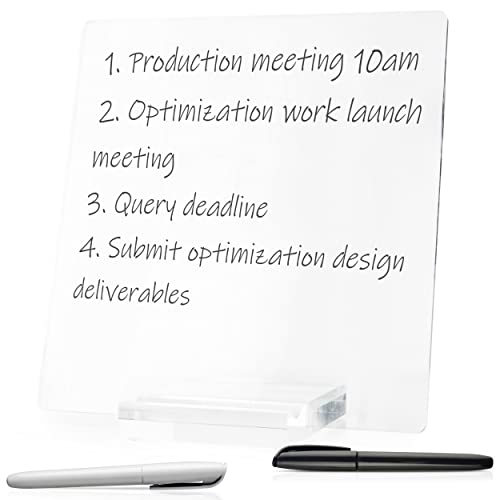 Acrylic Dry Erase Board for Desk - 11.5" x 8.75" Acrylic White Board Memo Tablet with Acrylic Base, 1 x White Marker, and 1 x Black Marker for Office, Home, and School