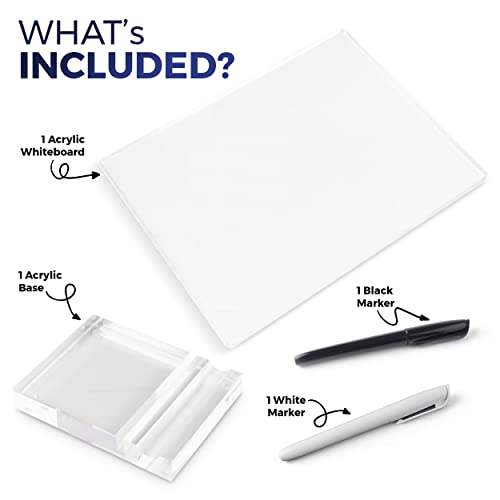 Acrylic Dry Erase Board for Desk - 11.5" x 8.75" Acrylic White Board Memo Tablet with Acrylic Base, 1 x White Marker, and 1 x Black Marker for Office, Home, and School